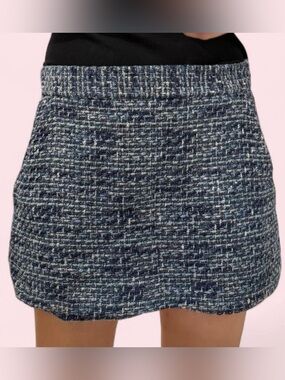 Maje Navy & Light Blue Tweed Mini Skirt